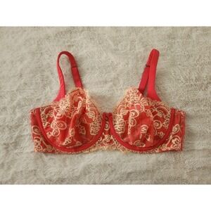 Cacique Balconette Underwire Bra 42DD Pink Floral Lace Unlined Lane Bryant